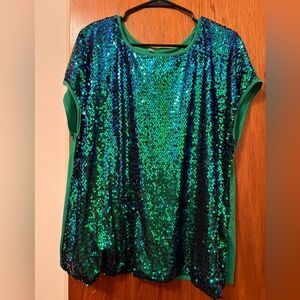 PLUS SIZE Sequin Blue and Green Blouse